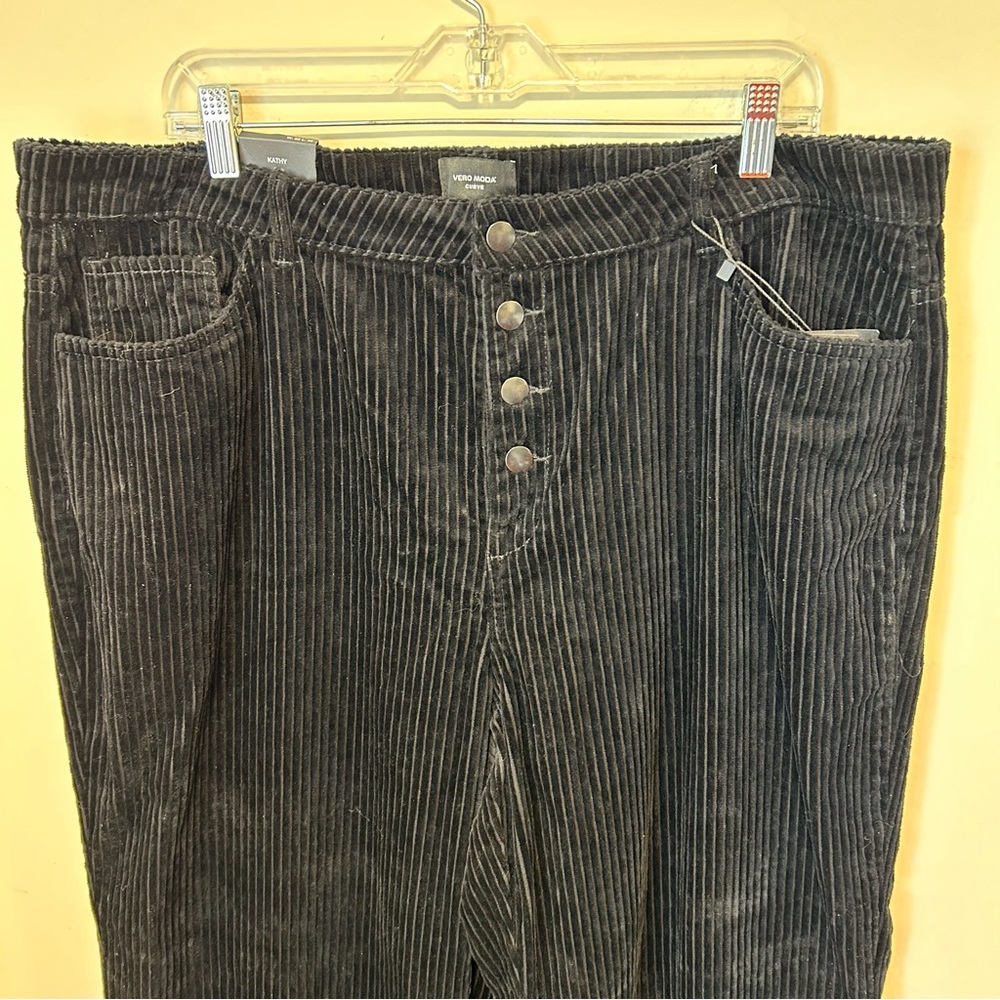Vero Moda Curve Wide Leg Pants Sz.18  Black Wide Wale Corduroy Snaps Pockets NWT - Picture 13 of 15